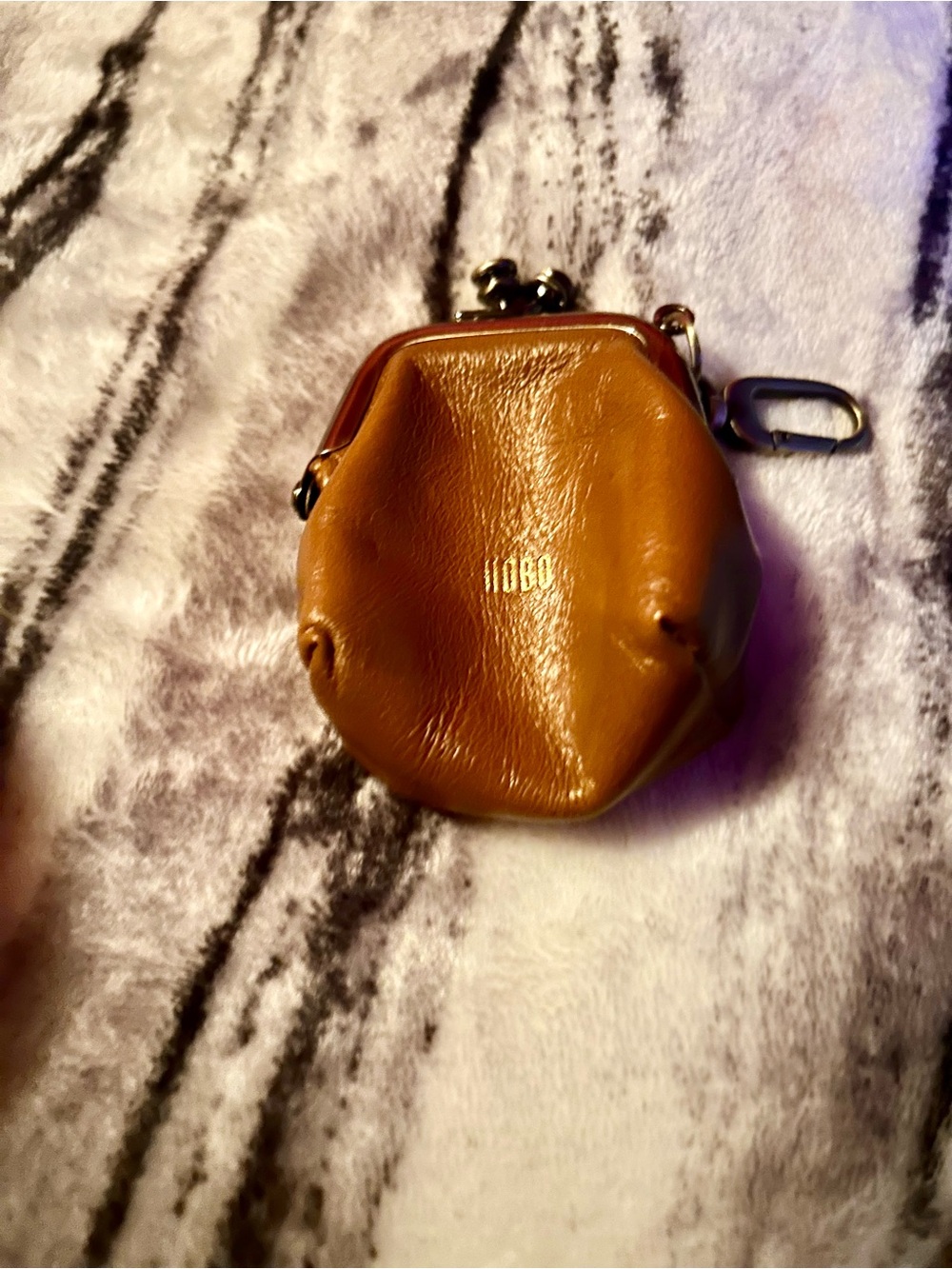 HOBO Tan Leather Kiss-Lock Coin Pouch with Key Clip